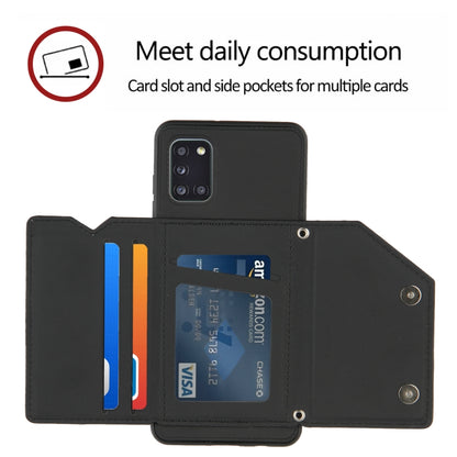 For Samsung Galaxy A31 Skin Feel PU + TPU + PC Back Cover Shockproof Case with Card Slots & Holder & Photo Frame(Black) by buy2fix