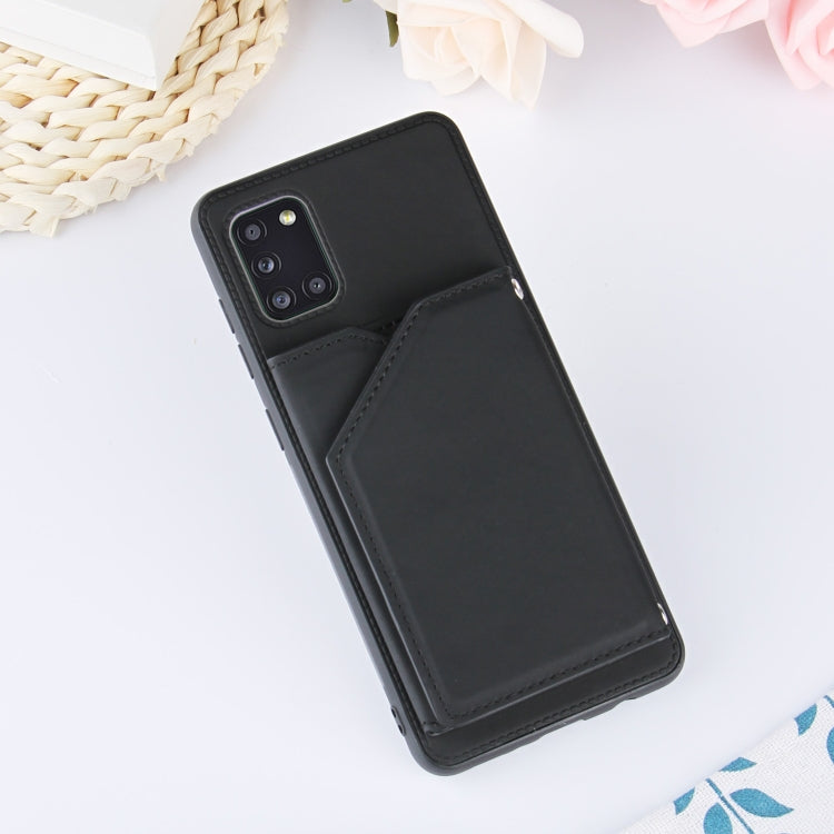 For Samsung Galaxy A31 Skin Feel PU + TPU + PC Back Cover Shockproof Case with Card Slots & Holder & Photo Frame(Black) by buy2fix