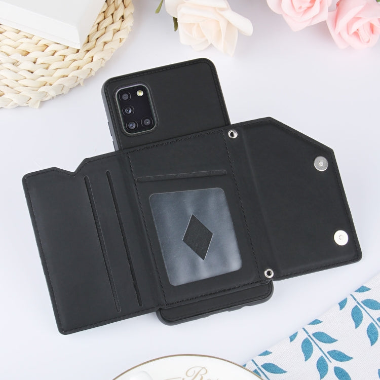 For Samsung Galaxy A31 Skin Feel PU + TPU + PC Back Cover Shockproof Case with Card Slots & Holder & Photo Frame(Black) by buy2fix