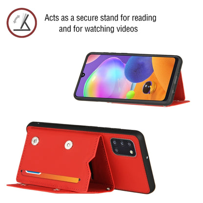 For Samsung Galaxy A31 Skin Feel PU + TPU + PC Back Cover Shockproof Case with Card Slots & Holder & Photo Frame(Red) by buy2fix