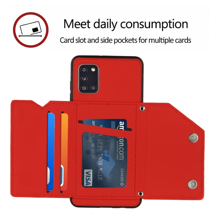 For Samsung Galaxy A31 Skin Feel PU + TPU + PC Back Cover Shockproof Case with Card Slots & Holder & Photo Frame(Red) by buy2fix