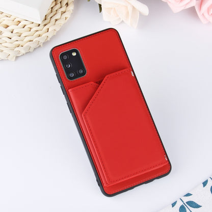 For Samsung Galaxy A31 Skin Feel PU + TPU + PC Back Cover Shockproof Case with Card Slots & Holder & Photo Frame(Red) by buy2fix