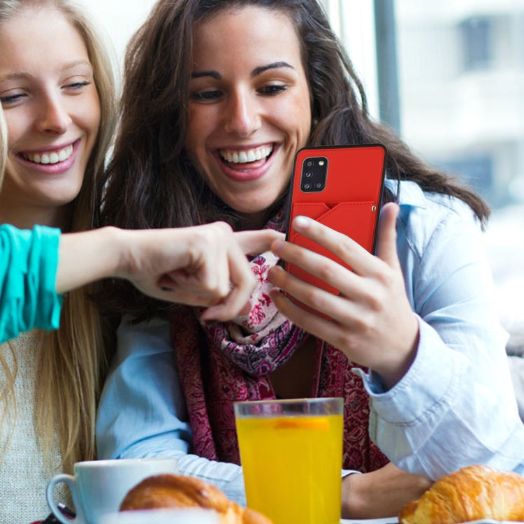 For Samsung Galaxy A31 Skin Feel PU + TPU + PC Back Cover Shockproof Case with Card Slots & Holder & Photo Frame(Red) by buy2fix