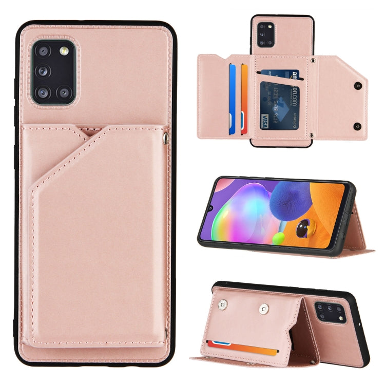 For Samsung Galaxy A31 Skin Feel PU + TPU + PC Back Cover Shockproof Case with Card Slots & Holder & Photo Frame(Rose Gold) - Galaxy Phone Cases by buy2fix | Online Shopping UK | buy2fix