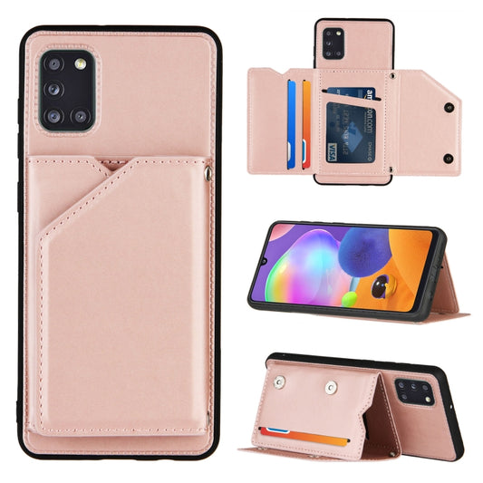 For Samsung Galaxy A31 Skin Feel PU + TPU + PC Back Cover Shockproof Case with Card Slots & Holder & Photo Frame(Rose Gold) - Galaxy Phone Cases by buy2fix | Online Shopping UK | buy2fix