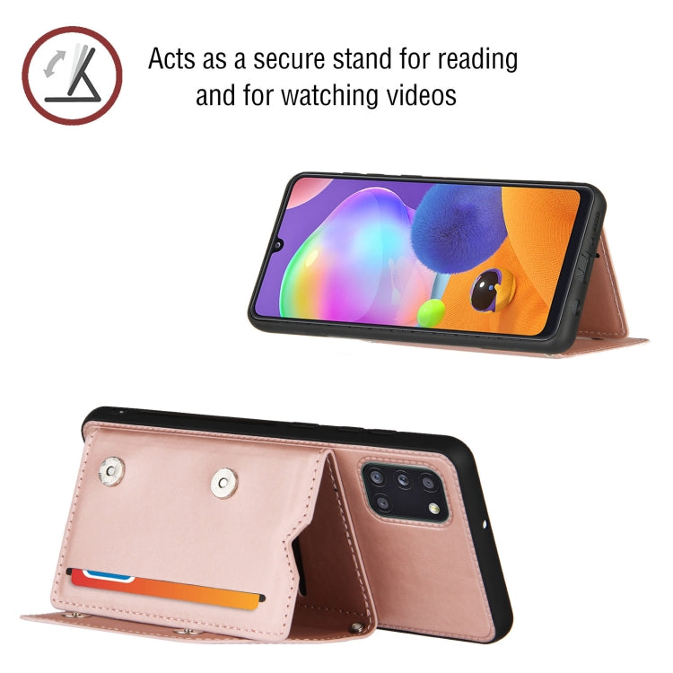 For Samsung Galaxy A31 Skin Feel PU + TPU + PC Back Cover Shockproof Case with Card Slots & Holder & Photo Frame(Rose Gold) - Galaxy Phone Cases by buy2fix | Online Shopping UK | buy2fix