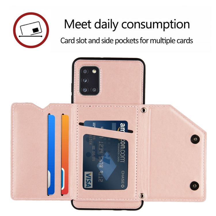 For Samsung Galaxy A31 Skin Feel PU + TPU + PC Back Cover Shockproof Case with Card Slots & Holder & Photo Frame(Rose Gold) - Galaxy Phone Cases by buy2fix | Online Shopping UK | buy2fix