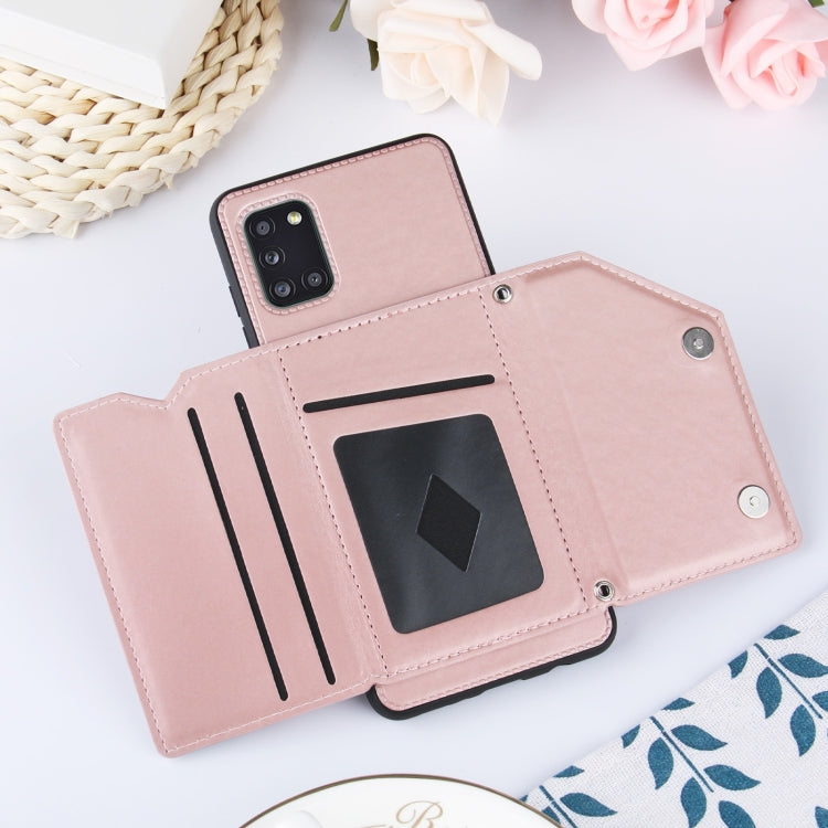For Samsung Galaxy A31 Skin Feel PU + TPU + PC Back Cover Shockproof Case with Card Slots & Holder & Photo Frame(Rose Gold) - Galaxy Phone Cases by buy2fix | Online Shopping UK | buy2fix