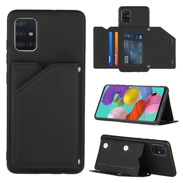 For Samsung Galaxy A51 Skin Feel PU + TPU + PC Back Cover Shockproof Case with Card Slots & Holder & Photo Frame(Black) by buy2fix