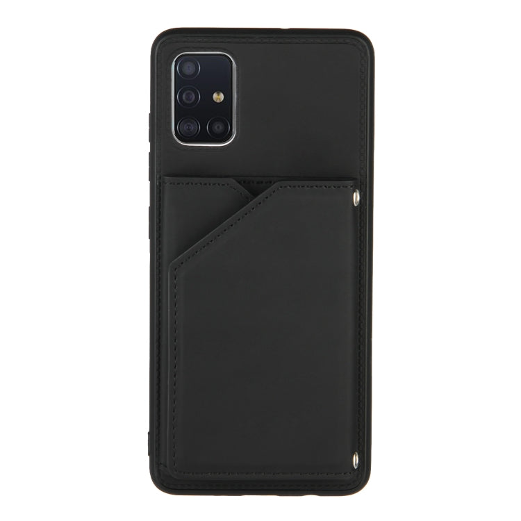 For Samsung Galaxy A51 Skin Feel PU + TPU + PC Back Cover Shockproof Case with Card Slots & Holder & Photo Frame(Black) by buy2fix