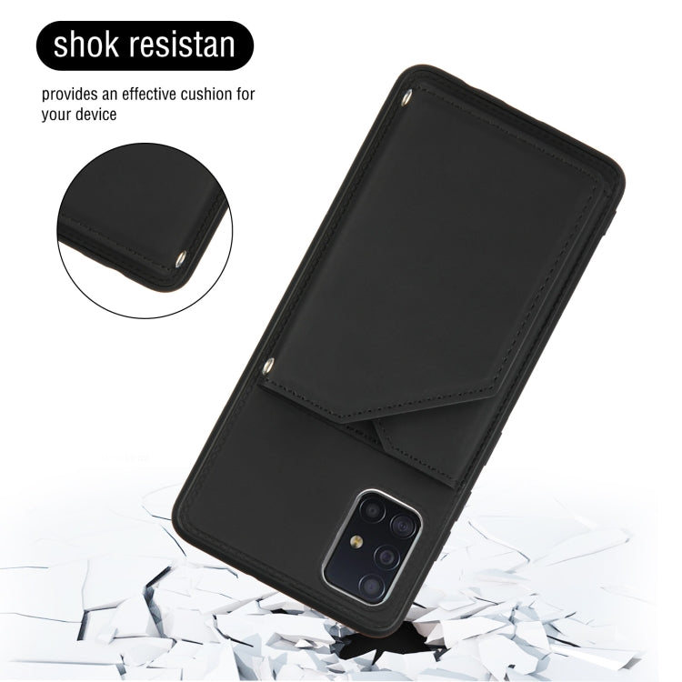 For Samsung Galaxy A51 Skin Feel PU + TPU + PC Back Cover Shockproof Case with Card Slots & Holder & Photo Frame(Black) by buy2fix