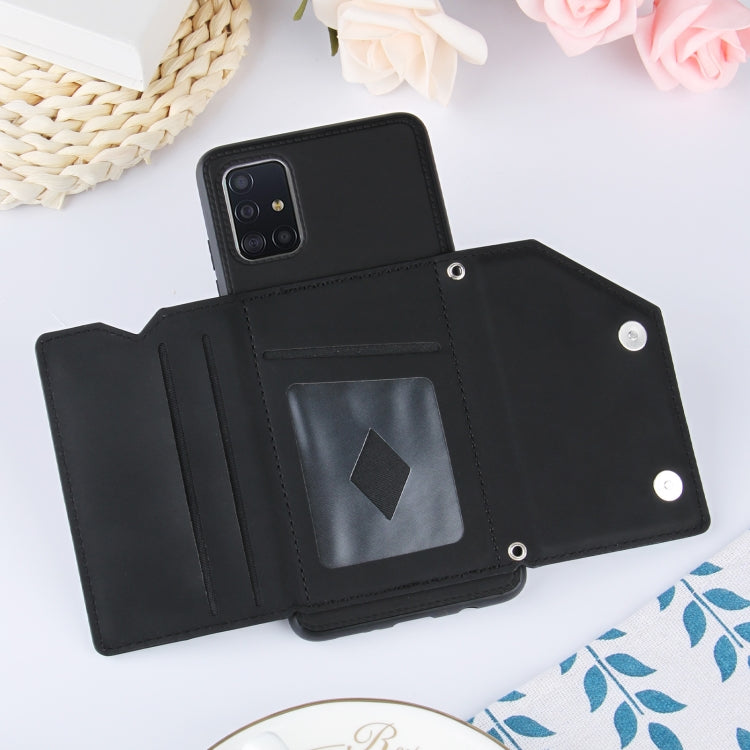 For Samsung Galaxy A51 Skin Feel PU + TPU + PC Back Cover Shockproof Case with Card Slots & Holder & Photo Frame(Black) by buy2fix