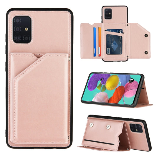 For Samsung Galaxy A51 Skin Feel PU + TPU + PC Back Cover Shockproof Case with Card Slots & Holder & Photo Frame(Rose Gold) - Galaxy Phone Cases by buy2fix | Online Shopping UK | buy2fix