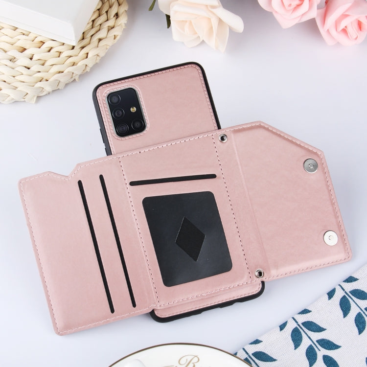 For Samsung Galaxy A51 Skin Feel PU + TPU + PC Back Cover Shockproof Case with Card Slots & Holder & Photo Frame(Rose Gold) - Galaxy Phone Cases by buy2fix | Online Shopping UK | buy2fix