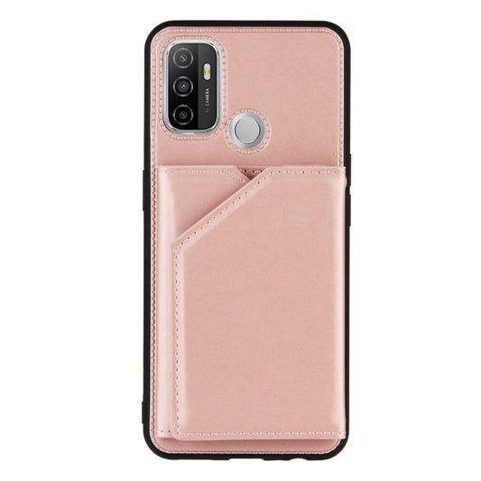 For OPPO A53 Skin Feel PU + TPU + PC Back Cover Shockproof Case with Card Slots & Holder & Photo Frame(Rose Gold) - OPPO Cases by buy2fix | Online Shopping UK | buy2fix