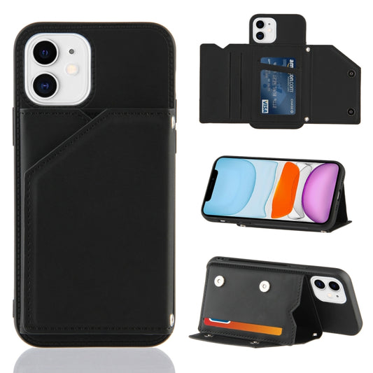 For iPhone 11 Skin Feel PU + TPU + PC Back Cover Shockproof Case with Card Slots & Holder & Photo Frame (Black) - iPhone 11 Cases by buy2fix | Online Shopping UK | buy2fix