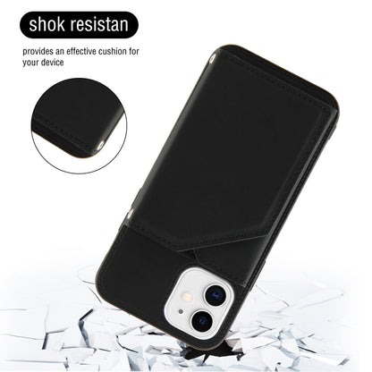 For iPhone 11 Skin Feel PU + TPU + PC Back Cover Shockproof Case with Card Slots & Holder & Photo Frame (Black) - iPhone 11 Cases by buy2fix | Online Shopping UK | buy2fix