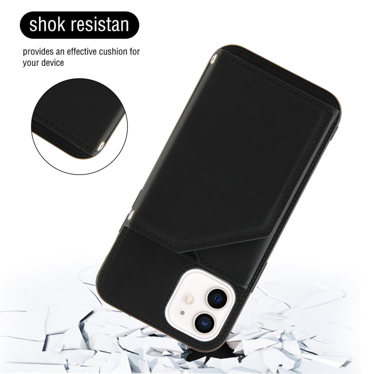 For iPhone 12 / 12 Pro Skin Feel PU + TPU + PC Back Cover Shockproof Case with Card Slots & Holder & Photo Frame(Black) - iPhone 12 / 12 Pro Cases by buy2fix | Online Shopping UK | buy2fix