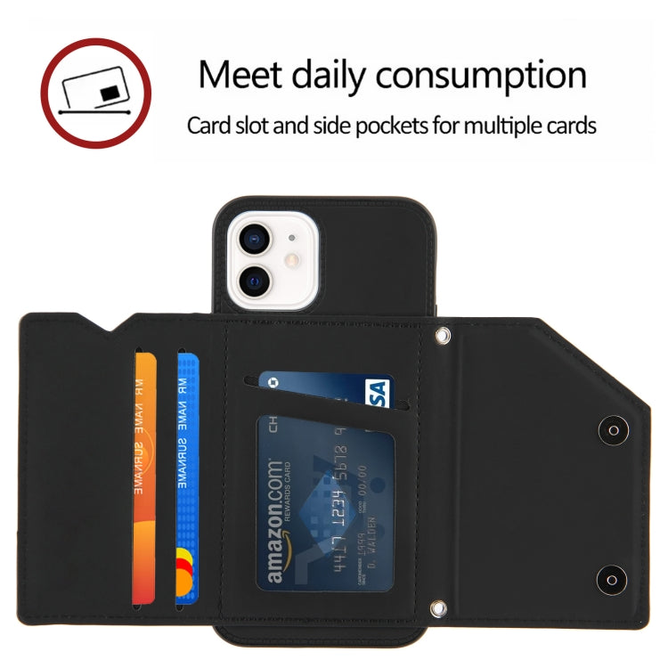For iPhone 12 / 12 Pro Skin Feel PU + TPU + PC Back Cover Shockproof Case with Card Slots & Holder & Photo Frame(Black) - iPhone 12 / 12 Pro Cases by buy2fix | Online Shopping UK | buy2fix
