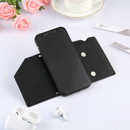For iPhone 12 / 12 Pro Skin Feel PU + TPU + PC Back Cover Shockproof Case with Card Slots & Holder & Photo Frame(Black) - iPhone 12 / 12 Pro Cases by buy2fix | Online Shopping UK | buy2fix