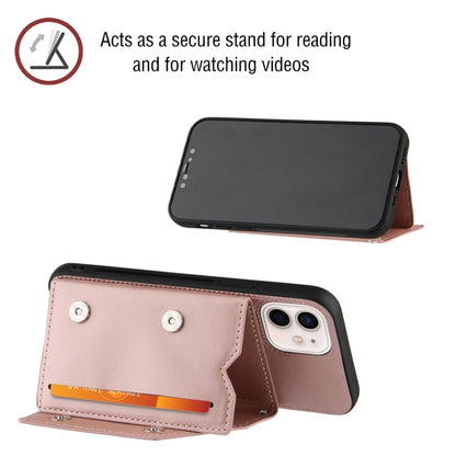 For iPhone 12 / 12 Pro Skin Feel PU + TPU + PC Back Cover Shockproof Case with Card Slots & Holder & Photo Frame(Rose Gold) - iPhone 12 / 12 Pro Cases by buy2fix | Online Shopping UK | buy2fix