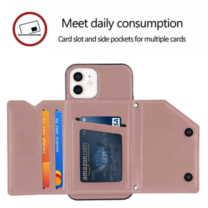 For iPhone 12 / 12 Pro Skin Feel PU + TPU + PC Back Cover Shockproof Case with Card Slots & Holder & Photo Frame(Rose Gold) - iPhone 12 / 12 Pro Cases by buy2fix | Online Shopping UK | buy2fix