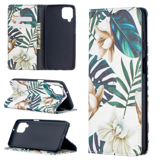 For Samsung Galaxy A12 Colored Drawing Pattern Invisible Magnetic Horizontal Flip PU Leather Case with Holder & Card Slots & Wallet(Red Leaf) by buy2fix