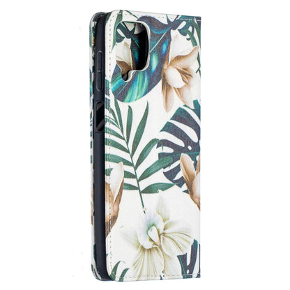 For Samsung Galaxy A12 Colored Drawing Pattern Invisible Magnetic Horizontal Flip PU Leather Case with Holder & Card Slots & Wallet(Red Leaf) by buy2fix