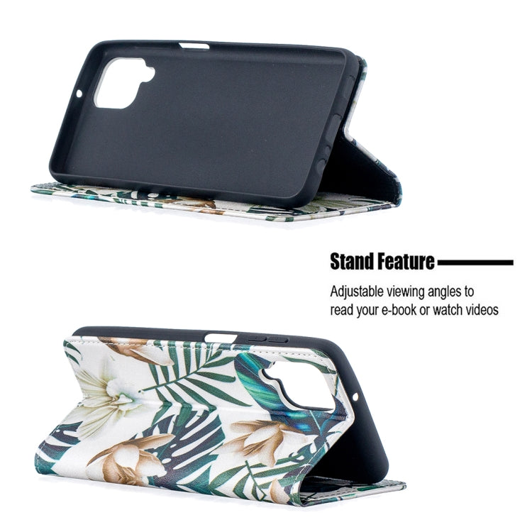 For Samsung Galaxy A12 Colored Drawing Pattern Invisible Magnetic Horizontal Flip PU Leather Case with Holder & Card Slots & Wallet(Red Leaf) by buy2fix