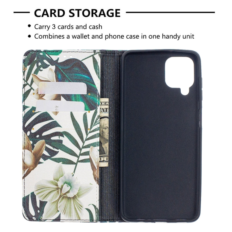 For Samsung Galaxy A12 Colored Drawing Pattern Invisible Magnetic Horizontal Flip PU Leather Case with Holder & Card Slots & Wallet(Red Leaf) by buy2fix