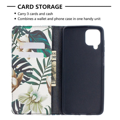 For Samsung Galaxy A12 Colored Drawing Pattern Invisible Magnetic Horizontal Flip PU Leather Case with Holder & Card Slots & Wallet(Red Leaf) by buy2fix