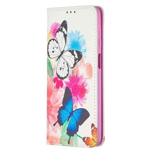 For Samsung Galaxy A12 Colored Drawing Pattern Invisible Magnetic Horizontal Flip PU Leather Case with Holder & Card Slots & Wallet(Two Butterflies) by buy2fix