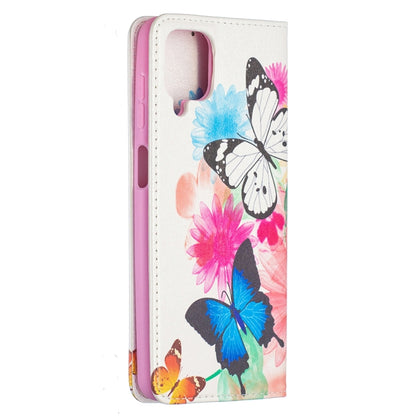 For Samsung Galaxy A12 Colored Drawing Pattern Invisible Magnetic Horizontal Flip PU Leather Case with Holder & Card Slots & Wallet(Two Butterflies) by buy2fix