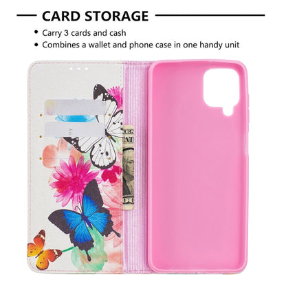 For Samsung Galaxy A12 Colored Drawing Pattern Invisible Magnetic Horizontal Flip PU Leather Case with Holder & Card Slots & Wallet(Two Butterflies) by buy2fix
