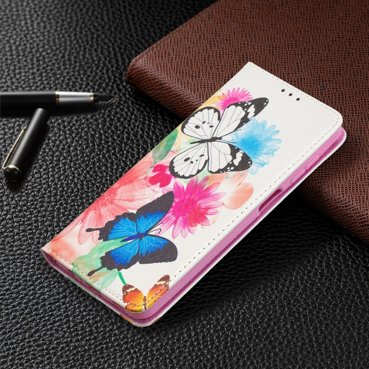 For Samsung Galaxy A12 Colored Drawing Pattern Invisible Magnetic Horizontal Flip PU Leather Case with Holder & Card Slots & Wallet(Two Butterflies) by buy2fix