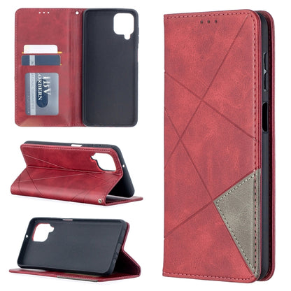 For Samsung Galaxy A12 Prismatic Invisible Magnetic Horizontal Flip Leather Case with Holder & Card Slots & Photo Frame(Red) by buy2fix
