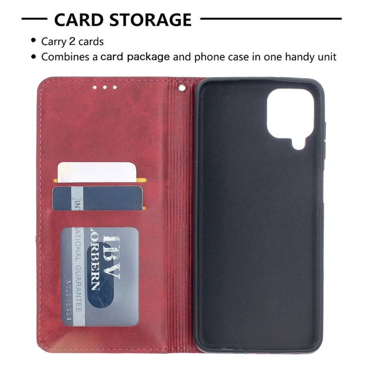 For Samsung Galaxy A12 Prismatic Invisible Magnetic Horizontal Flip Leather Case with Holder & Card Slots & Photo Frame(Red) by buy2fix