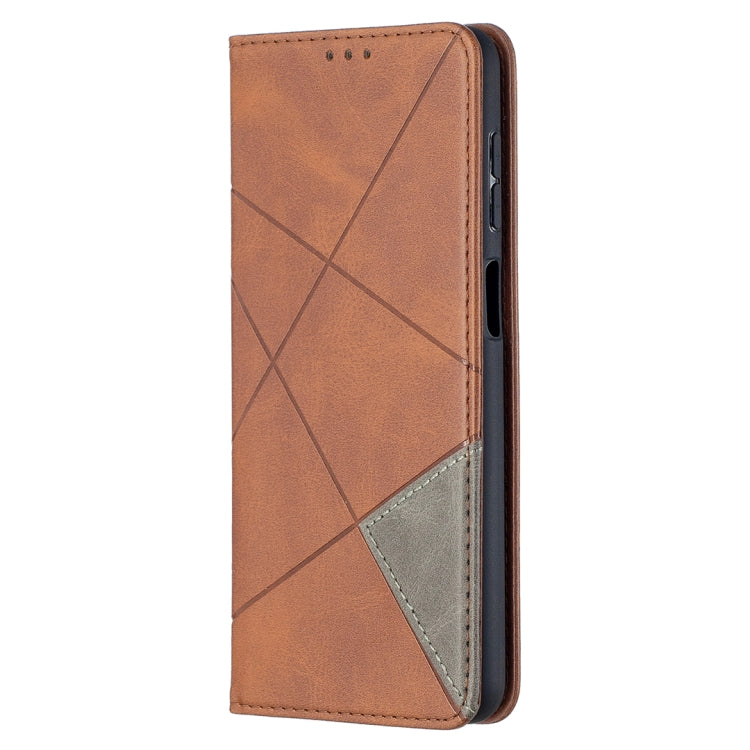 For Samsung Galaxy A12 Prismatic Invisible Magnetic Horizontal Flip Leather Case with Holder & Card Slots & Photo Frame(Brown) by buy2fix