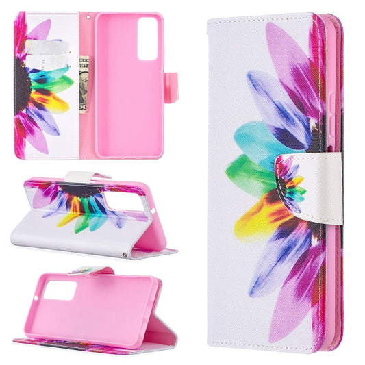 For Huawei P smart 2021 / Y7a Colored Drawing Pattern Horizontal Flip Leather Case with Holder & Card Slots & Wallet(Sun Flower) - Huawei Cases by buy2fix | Online Shopping UK | buy2fix