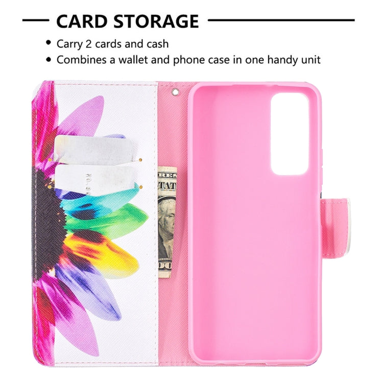 For Huawei P smart 2021 / Y7a Colored Drawing Pattern Horizontal Flip Leather Case with Holder & Card Slots & Wallet(Sun Flower) - Huawei Cases by buy2fix | Online Shopping UK | buy2fix