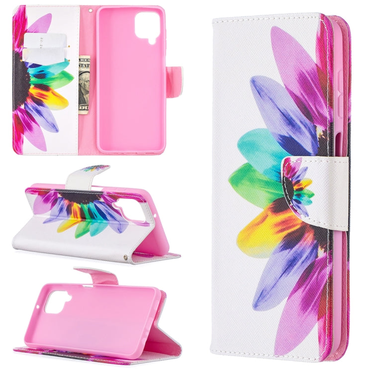 For Samsung Galaxy A12 Colored Drawing Pattern Horizontal Flip Leather Case with Holder & Card Slots & Wallet(Sun Flower) by buy2fix