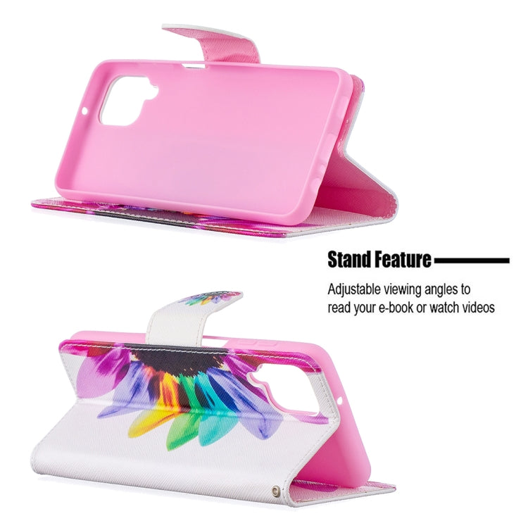 For Samsung Galaxy A12 Colored Drawing Pattern Horizontal Flip Leather Case with Holder & Card Slots & Wallet(Sun Flower) by buy2fix