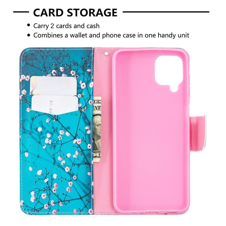 For Samsung Galaxy A12 Colored Drawing Pattern Horizontal Flip Leather Case with Holder & Card Slots & Wallet(Plum Blossom) by buy2fix