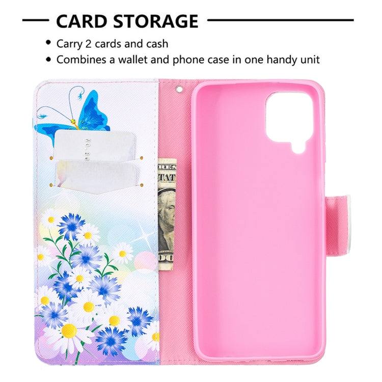 For Samsung Galaxy A12 Colored Drawing Pattern Horizontal Flip Leather Case with Holder & Card Slots & Wallet(Pansy) by buy2fix