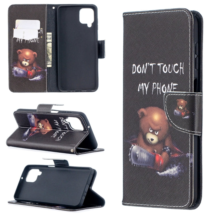 For Samsung Galaxy A12 Colored Drawing Pattern Horizontal Flip Leather Case with Holder & Card Slots & Wallet(Bear) by buy2fix
