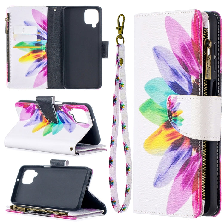 For Samsung Galaxy A12 Colored Drawing Pattern Zipper Horizontal Flip Leather Case with Holder & Card Slots & Wallet(Sun Flower) by buy2fix