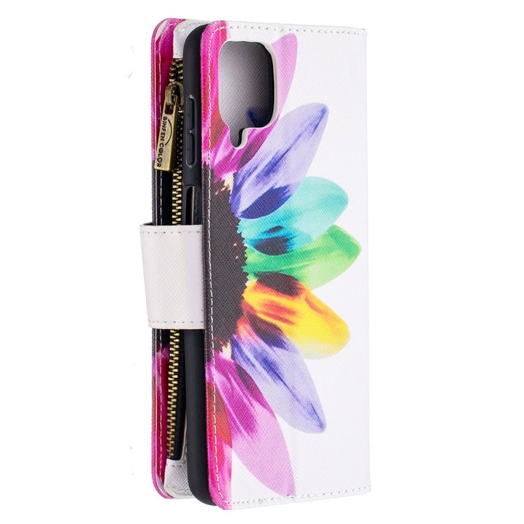 For Samsung Galaxy A12 Colored Drawing Pattern Zipper Horizontal Flip Leather Case with Holder & Card Slots & Wallet(Sun Flower) by buy2fix