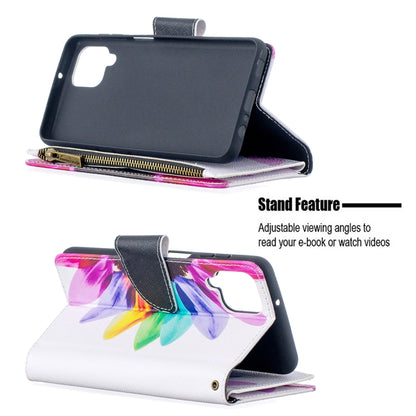 For Samsung Galaxy A12 Colored Drawing Pattern Zipper Horizontal Flip Leather Case with Holder & Card Slots & Wallet(Sun Flower) by buy2fix