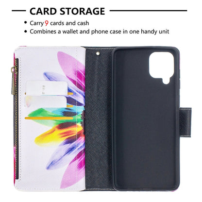 For Samsung Galaxy A12 Colored Drawing Pattern Zipper Horizontal Flip Leather Case with Holder & Card Slots & Wallet(Sun Flower) by buy2fix