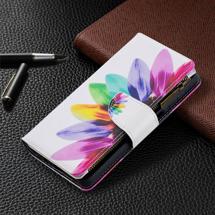 For Samsung Galaxy A12 Colored Drawing Pattern Zipper Horizontal Flip Leather Case with Holder & Card Slots & Wallet(Sun Flower) by buy2fix